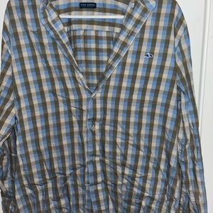 Men's Fish Hippie Blue, Tan, and Brown Checkered Shirt